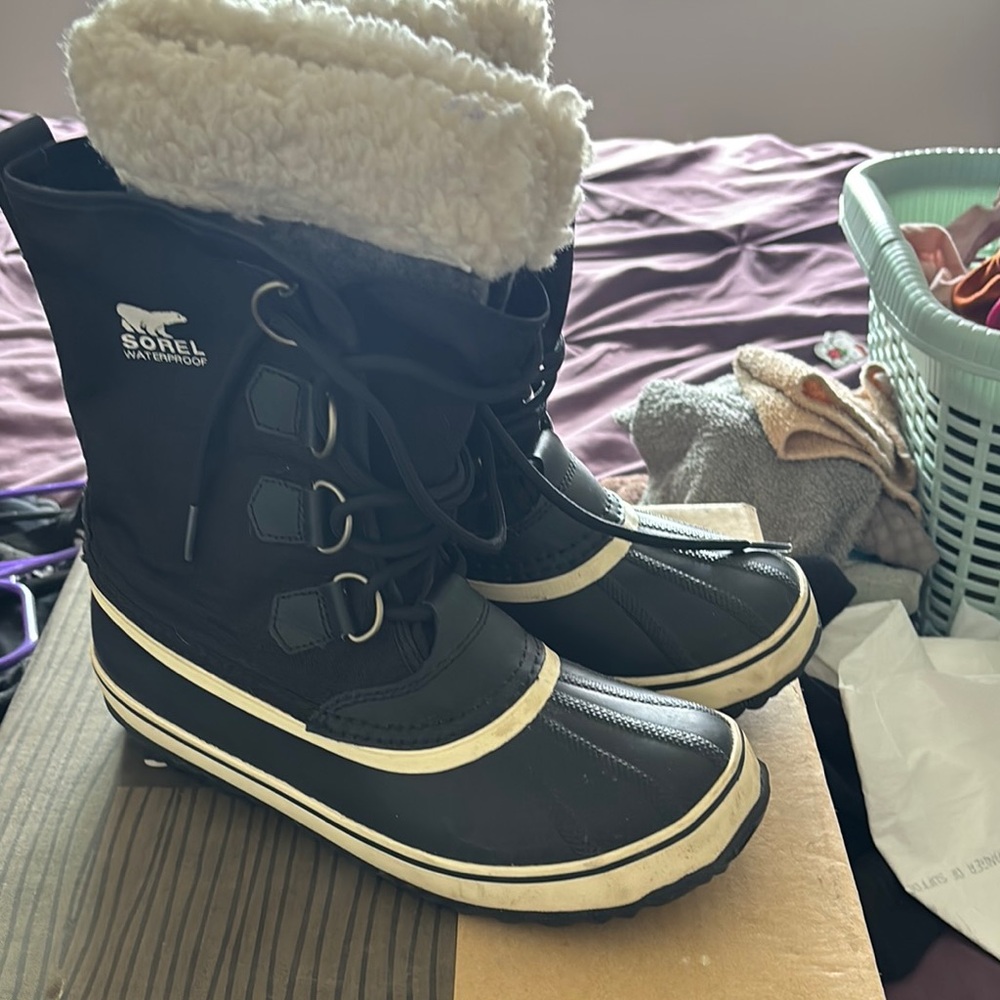 Sorel Black and White Winter Boots